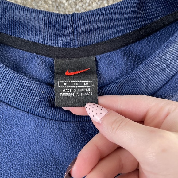 Y2K Nike Sweatshirt Mens XL Blue Fleece Pullover Crewneck Solid Blank Casual Top - Picture 3 of 9
